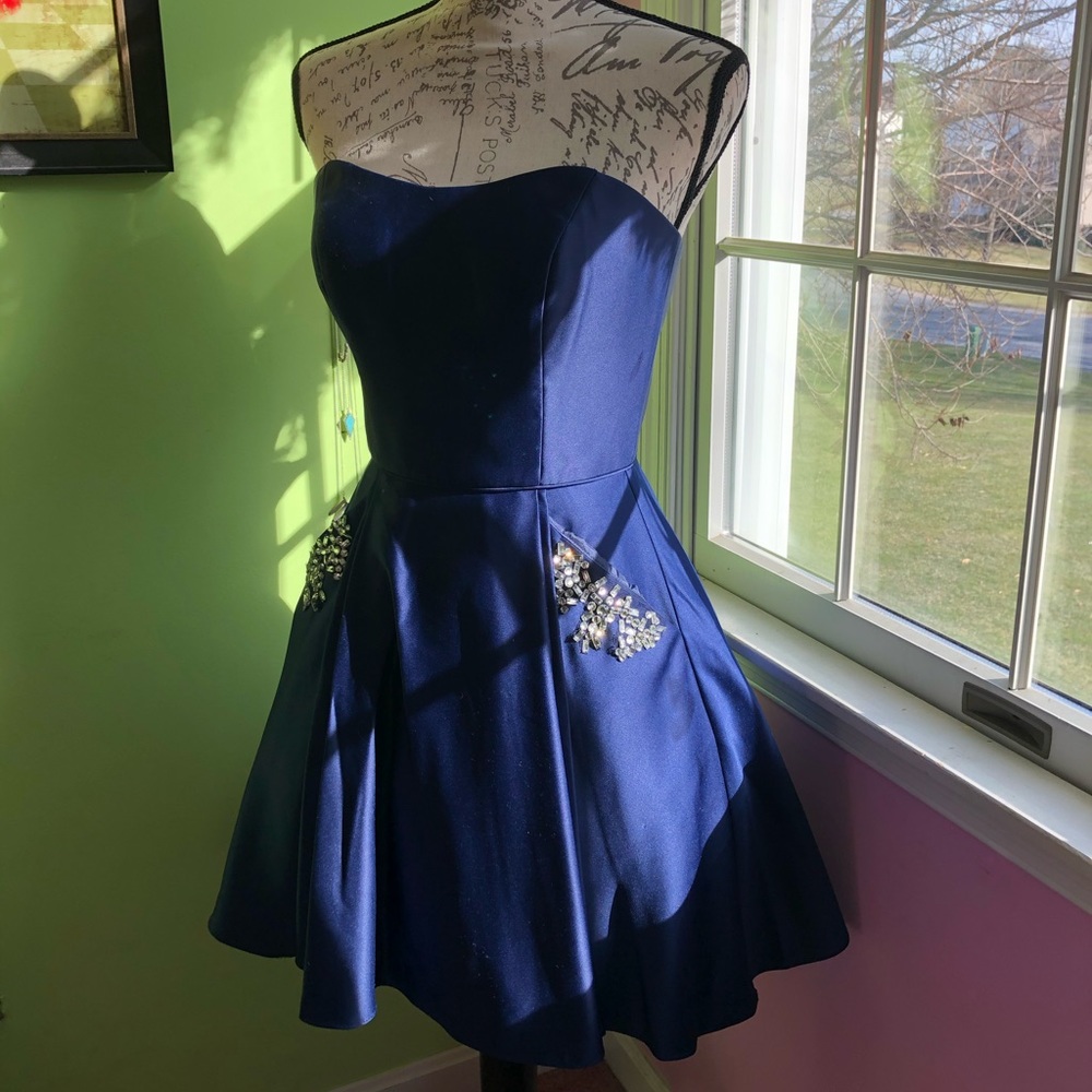 Blue Satin Formal Dress
